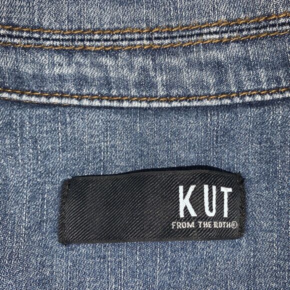 Kut from the Kloth Medium Jean Jacket Distressed Stretch Trucker Blue Denim - Picture 11 of 12